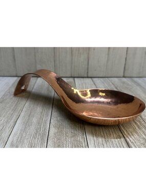 Vtg 9'' Hammered Copper Plated Spoon Rest Made In India Rustic Kitchen Decor